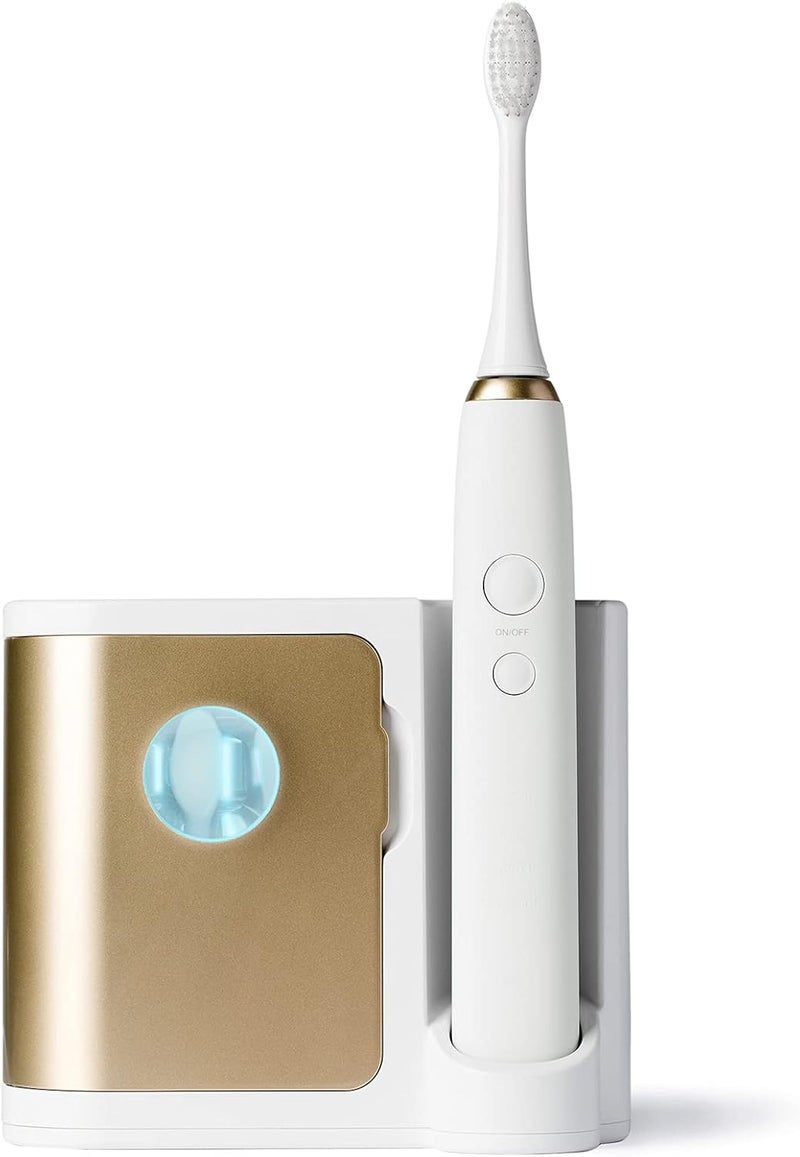 Vanity Planet Elements Ultrasonic Electric Toothbrush - Gold - Advanced Oral Care with UV Sanitizing Charger Base with 3 Replacement Heads - 99.9% Effective Keeping Your Teeth Clean - Image 1